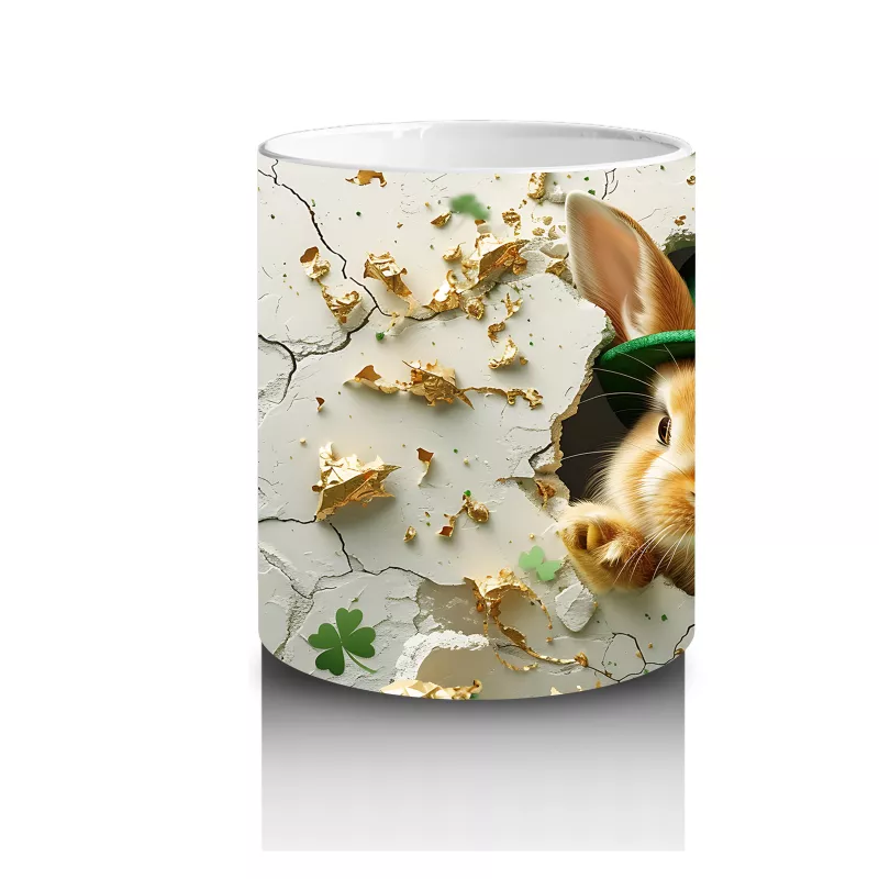 Şapkalı Tavşan ve Yonca Süsleri – Baskılı Kahve Kupası - 3