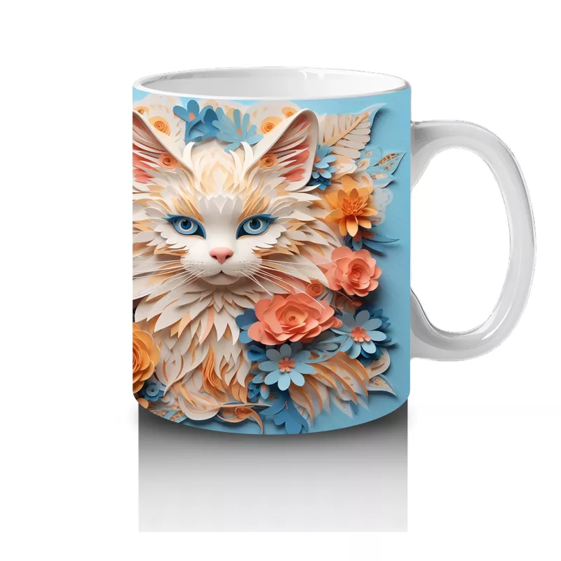 Sarı Çiçekler Arasında Gülümseyen Kedi Çifti – Baskılı Kahve Kupası - 4