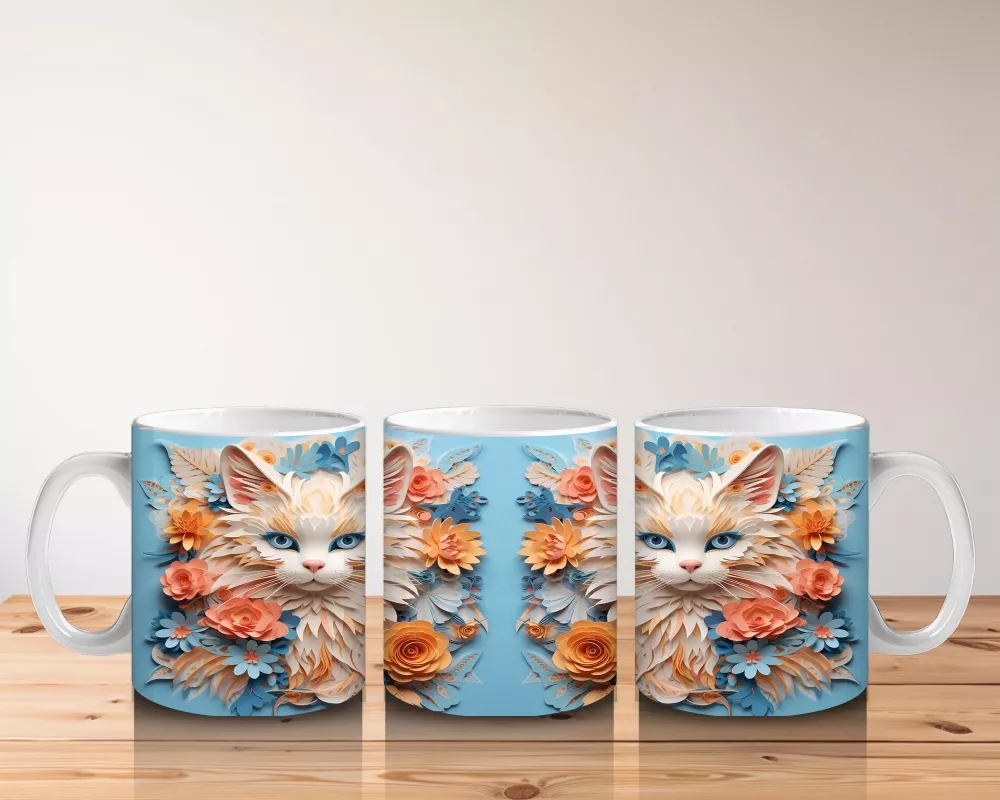 Sarı Çiçekler Arasında Gülümseyen Kedi Çifti – Baskılı Kahve Kupası - 5