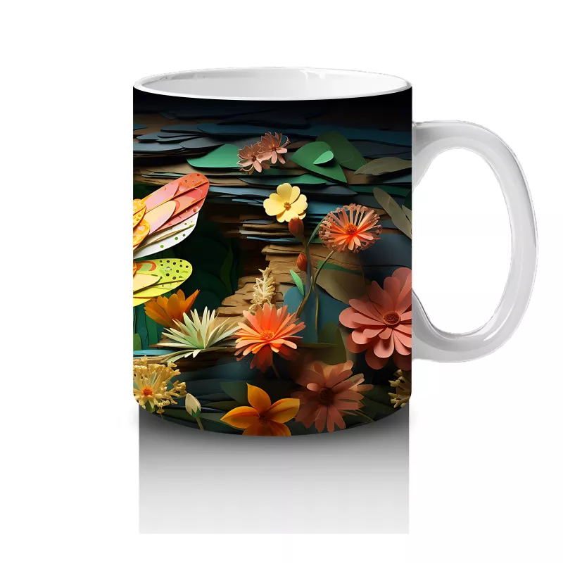 Sarı Çiçeklerle Bezeli Suda Yansıyan Yusufçuk Deseni - Baskılı kahve kupası - 4