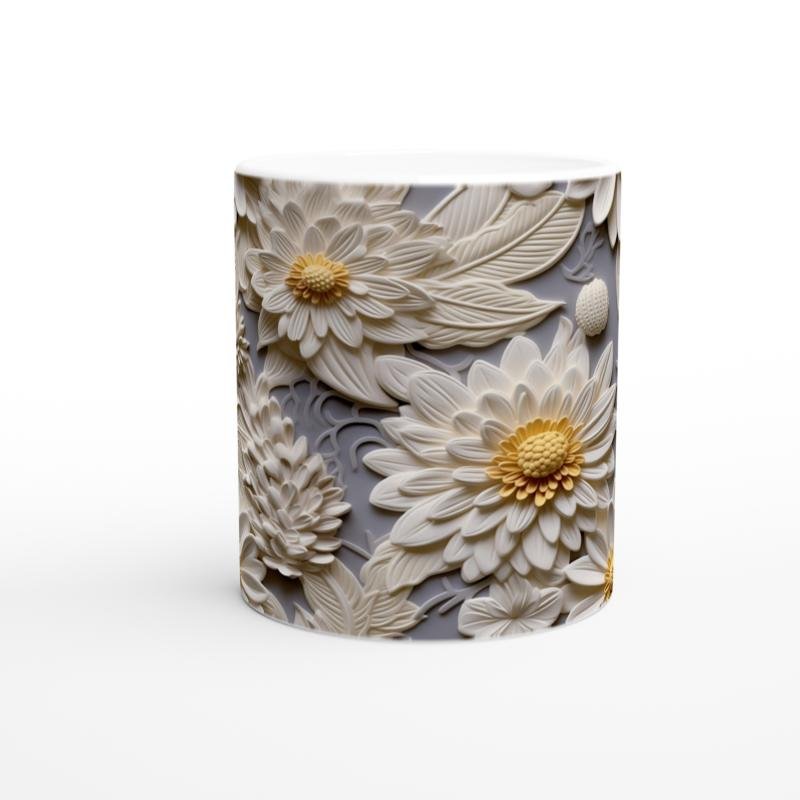 Sarı Merkezli Rölyef Papatya Kupa Bardak - 2