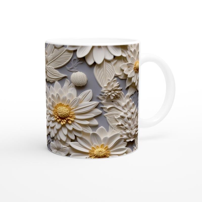 Sarı Merkezli Rölyef Papatya Kupa Bardak - 3