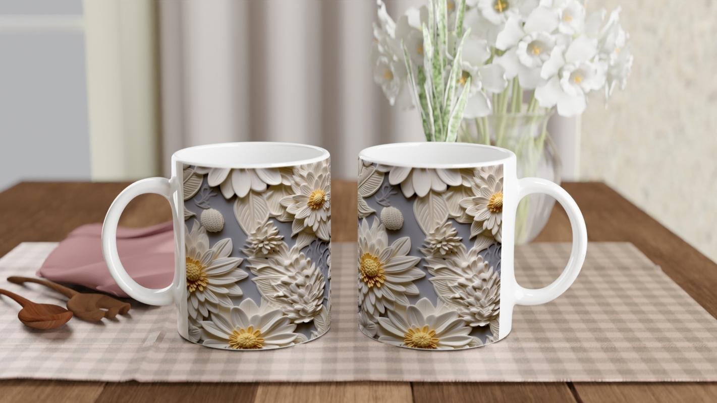 Sarı Merkezli Rölyef Papatya Kupa Bardak - 5