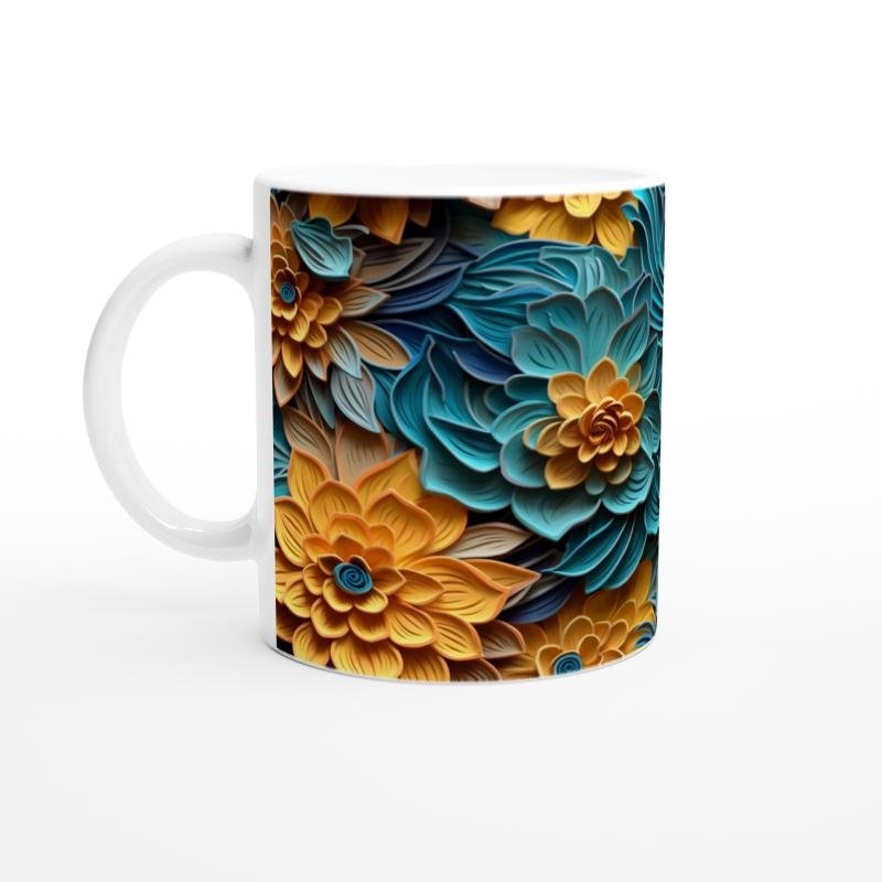 Sarı ve Turkuaz Çiçek Harmanı Kupa Bardak