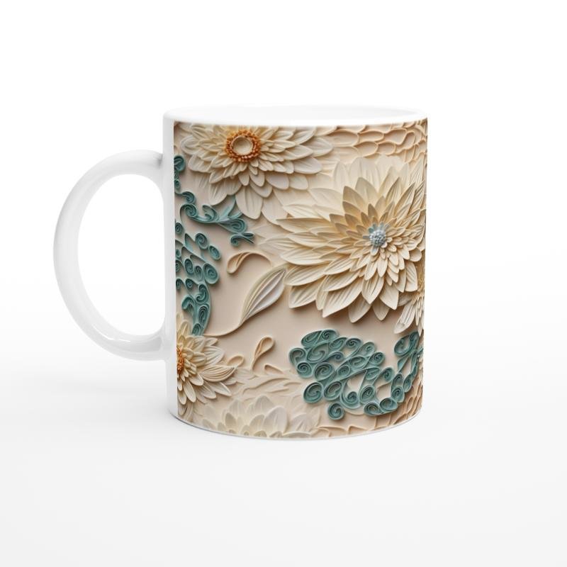 Sarmal Desenli Krem Çiçekli Kupa Bardak