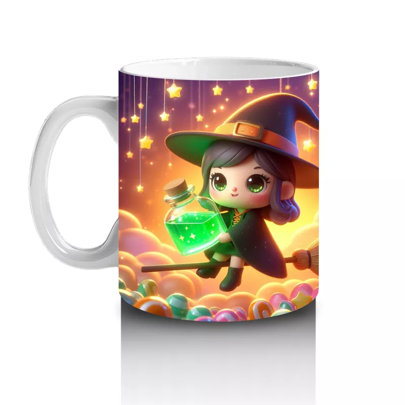 Şeker Sepetli Cadı Kız Figürlü Sevimli Cadılar Bayramı Baskılı Kupa - 2