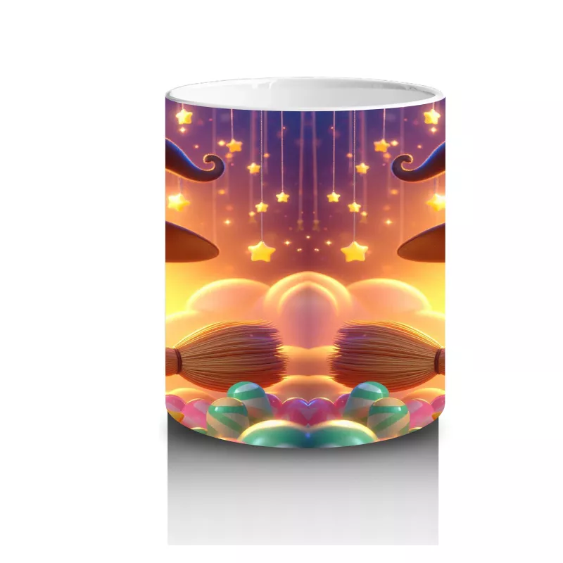 Şeker Sepetli Cadı Kız Figürlü Sevimli Cadılar Bayramı Baskılı Kupa - 3