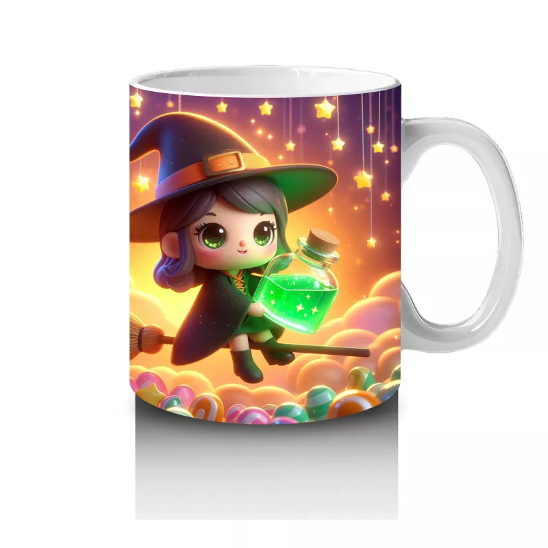 Şeker Sepetli Cadı Kız Figürlü Sevimli Cadılar Bayramı Baskılı Kupa - 4