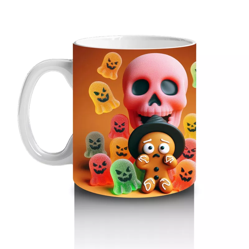 Şeker Sepetli Sevimli Canavar Figürlü Renkli Cadılar Bayramı Baskılı Kupa Bardak - 2