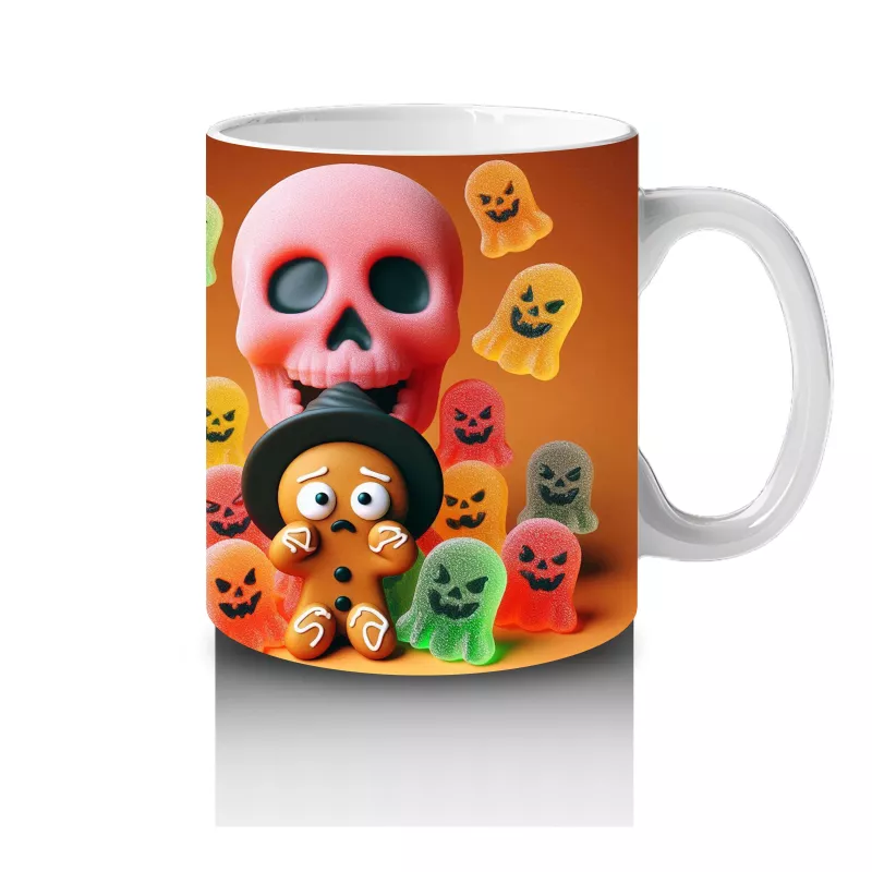 Şeker Sepetli Sevimli Canavar Figürlü Renkli Cadılar Bayramı Baskılı Kupa Bardak - 4