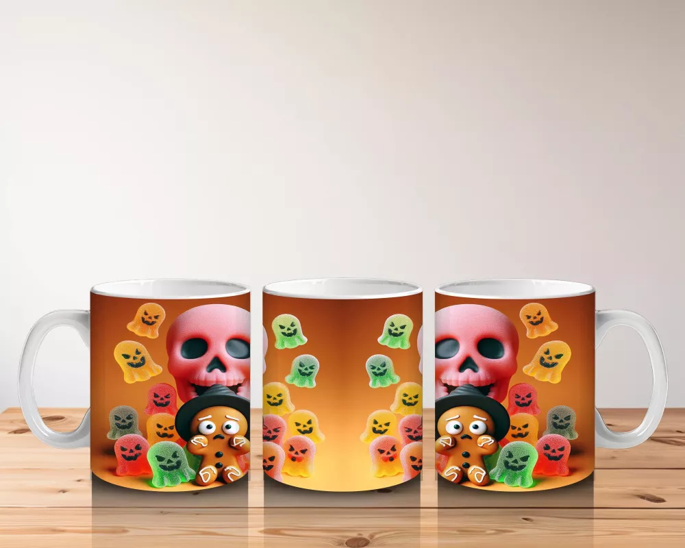 Şeker Sepetli Sevimli Canavar Figürlü Renkli Cadılar Bayramı Baskılı Kupa Bardak - 5