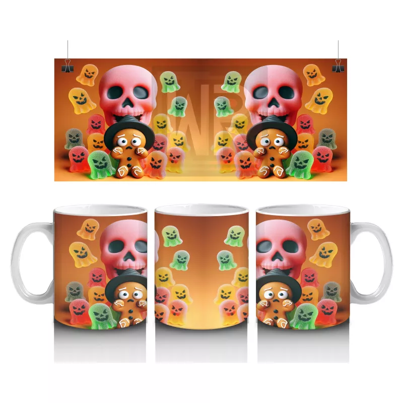 Şeker Sepetli Sevimli Canavar Figürlü Renkli Cadılar Bayramı Baskılı Kupa Bardak