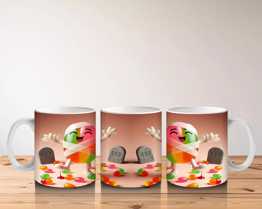 Şeker Temalı Renkli Canavar Figürleriyle Eğlenceli Cadılar Bayramı Baskılı Kupa - 5