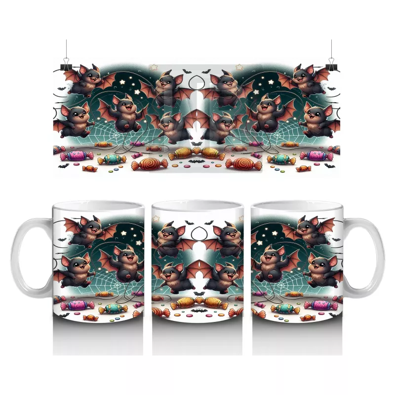 Şeker Toplayan Cadılar Figürlü Renkli Cadılar Bayramı Baskılı Kupa Bardak