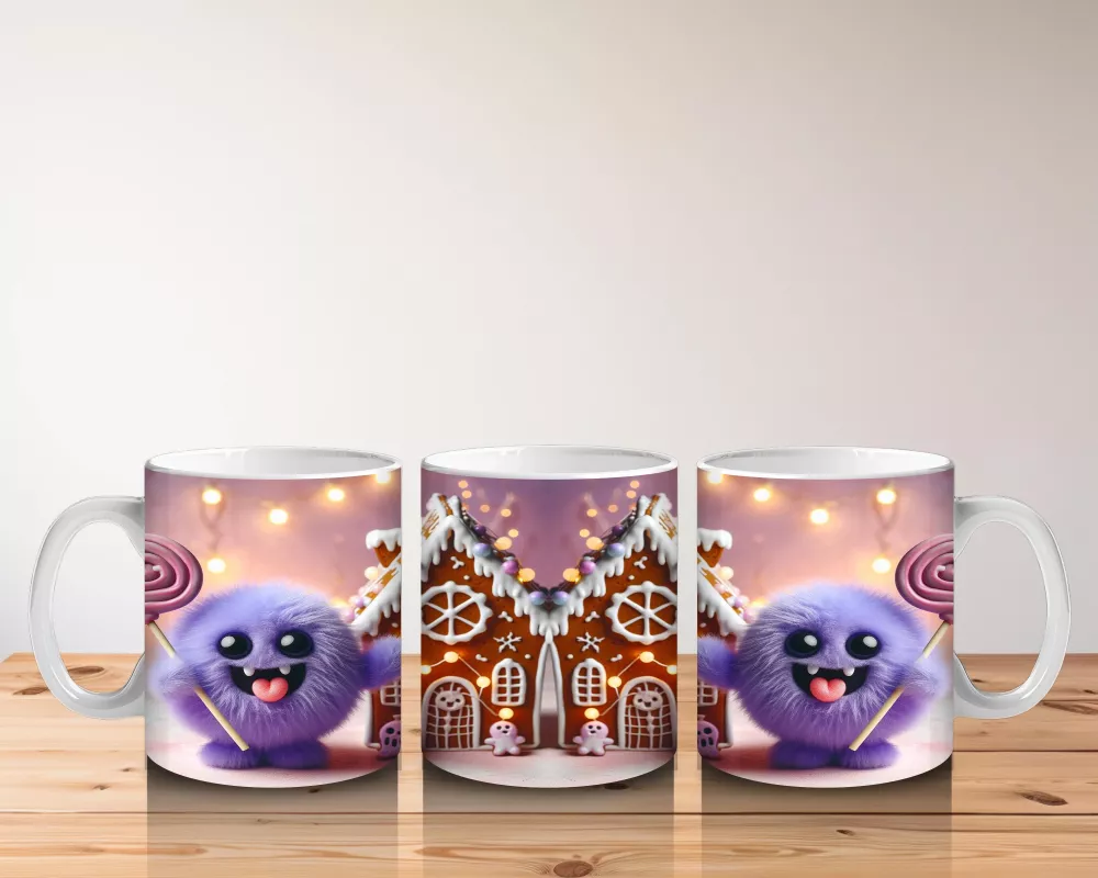 Şekerlemelerle Süslenmiş Perili Kurabiye Ev Figürlü Cadılar Bayramı Baskılı Kupa Bardak - 5