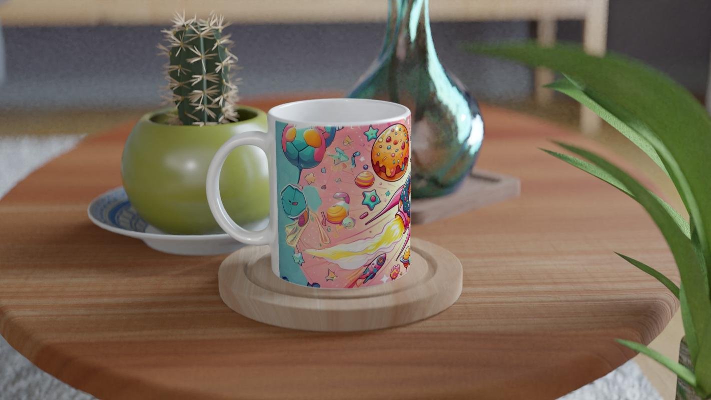 Şekerli Uzay Macerası Temalı Çocuklara Özel Baskılı Kupa Bardak - 4