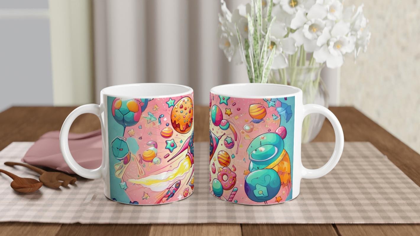 Şekerli Uzay Macerası Temalı Çocuklara Özel Baskılı Kupa Bardak - 5