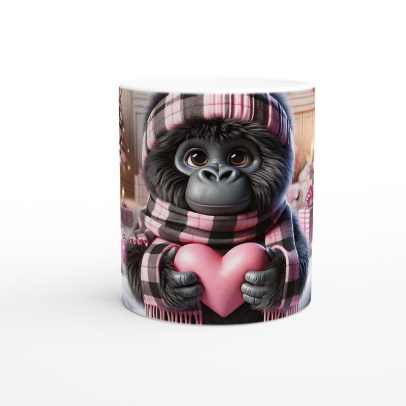 Sevgili Hediye Paketi Temalı Sevimli Goril Baskılı Kupa Bardak