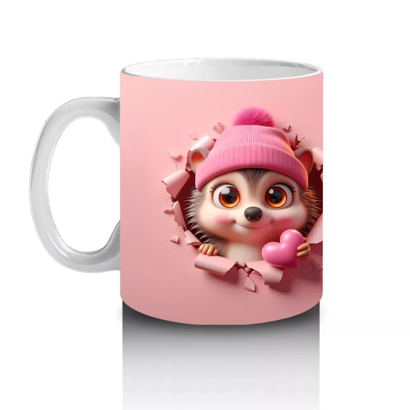 Sevimli Bebek ve Bere Takmış Oyuncak Kirpi – Baskılı Kahve Kupası - 2