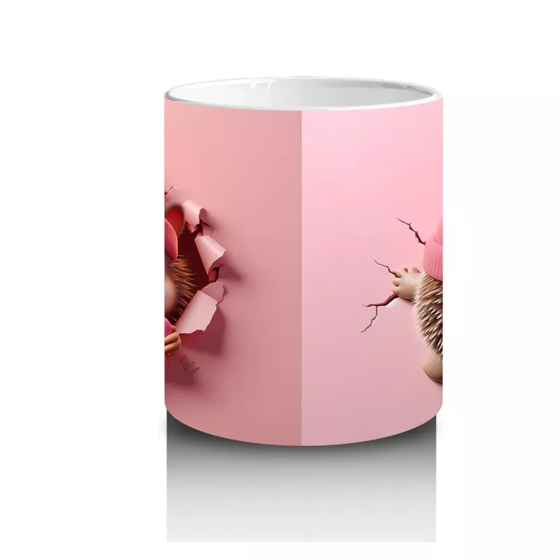 Sevimli Bebek ve Bere Takmış Oyuncak Kirpi – Baskılı Kahve Kupası - 3