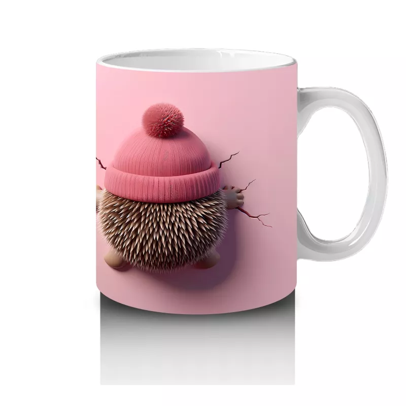 Sevimli Bebek ve Bere Takmış Oyuncak Kirpi – Baskılı Kahve Kupası - 4