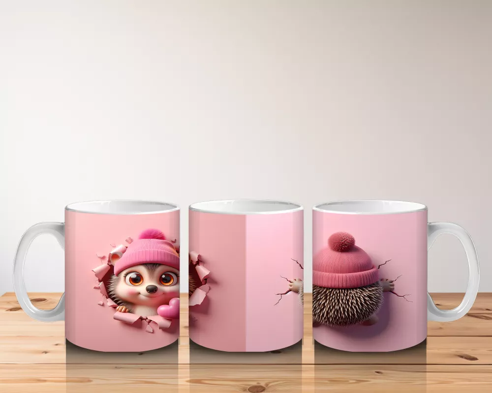 Sevimli Bebek ve Bere Takmış Oyuncak Kirpi – Baskılı Kahve Kupası - 5