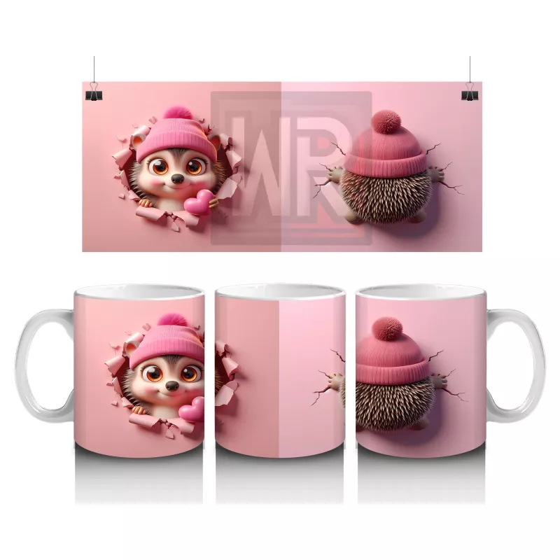 Sevimli Bebek ve Bere Takmış Oyuncak Kirpi – Baskılı Kahve Kupası