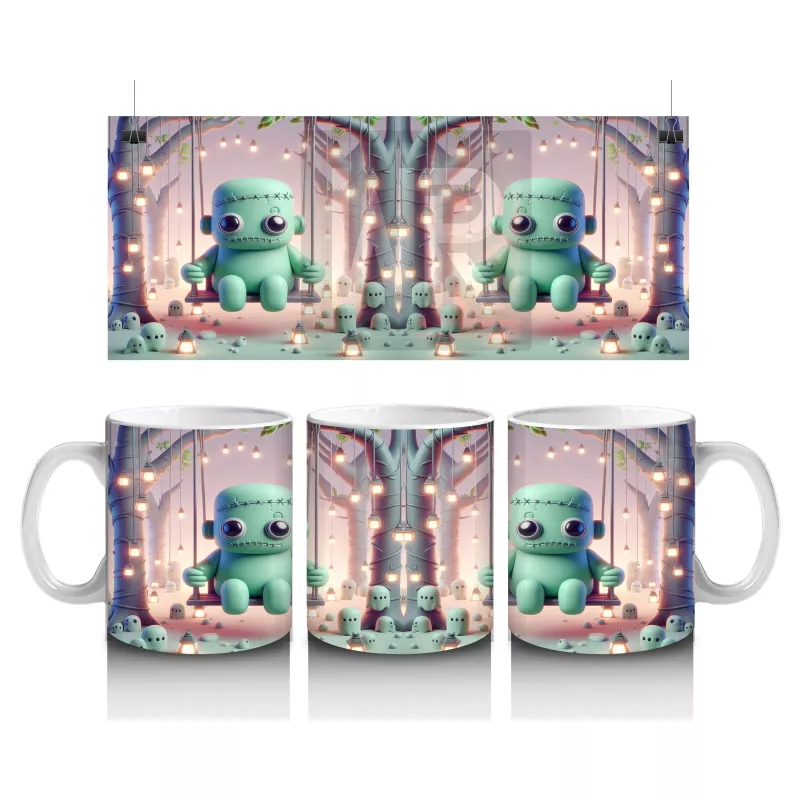 Sevimli Dinozor Kostümlü Çocuklara Özel Tatlı Cadılar Bayramı Baskılı Kupa