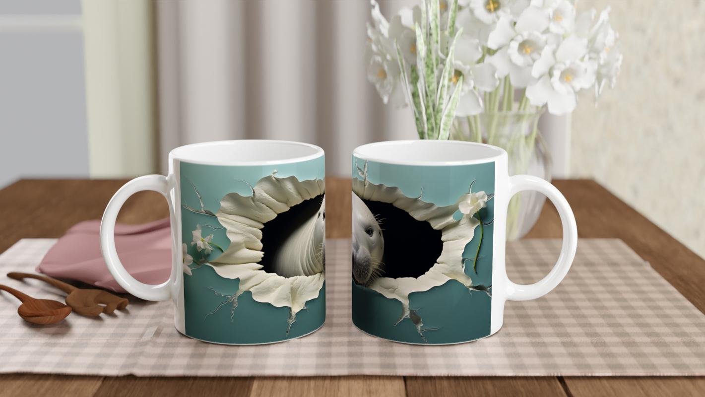 Sevimli Fok Balığı ve Çiçek Detaylı Su Altı Temalı Kupa Bardak - 5