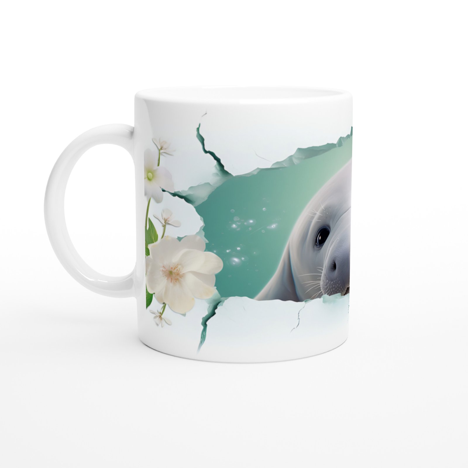 Sevimli Fok ve Çiçek Detaylı Su Altı Temalı Kupa Bardak - 2