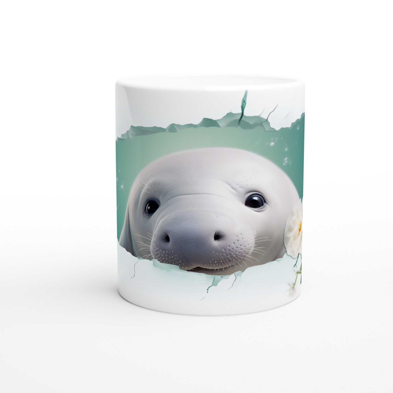 Sevimli Fok ve Çiçek Detaylı Su Altı Temalı Kupa Bardak