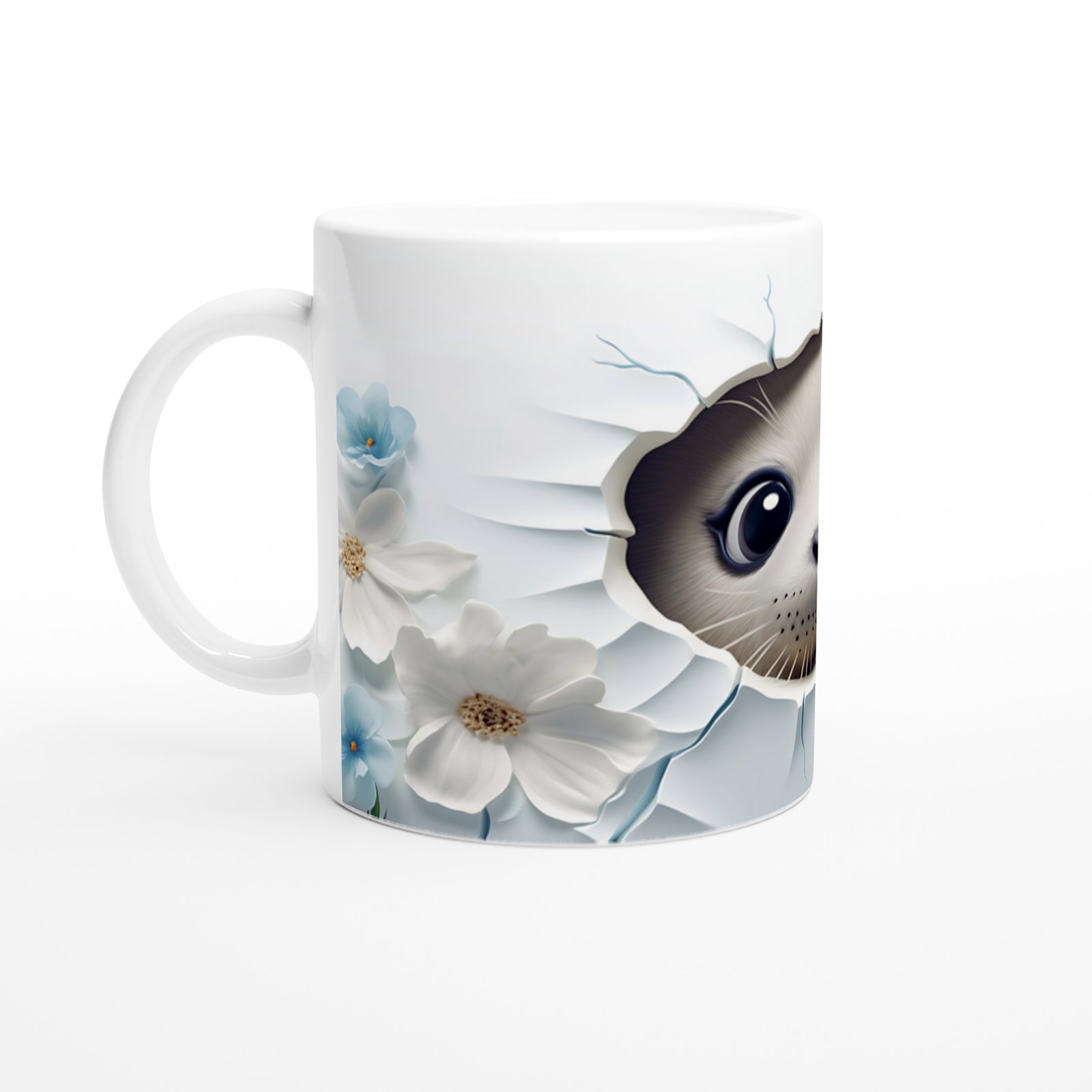 Sevimli Fok Yavrusu ve Çiçek Desenli Su Altı Temalı Kupa Bardak - 2