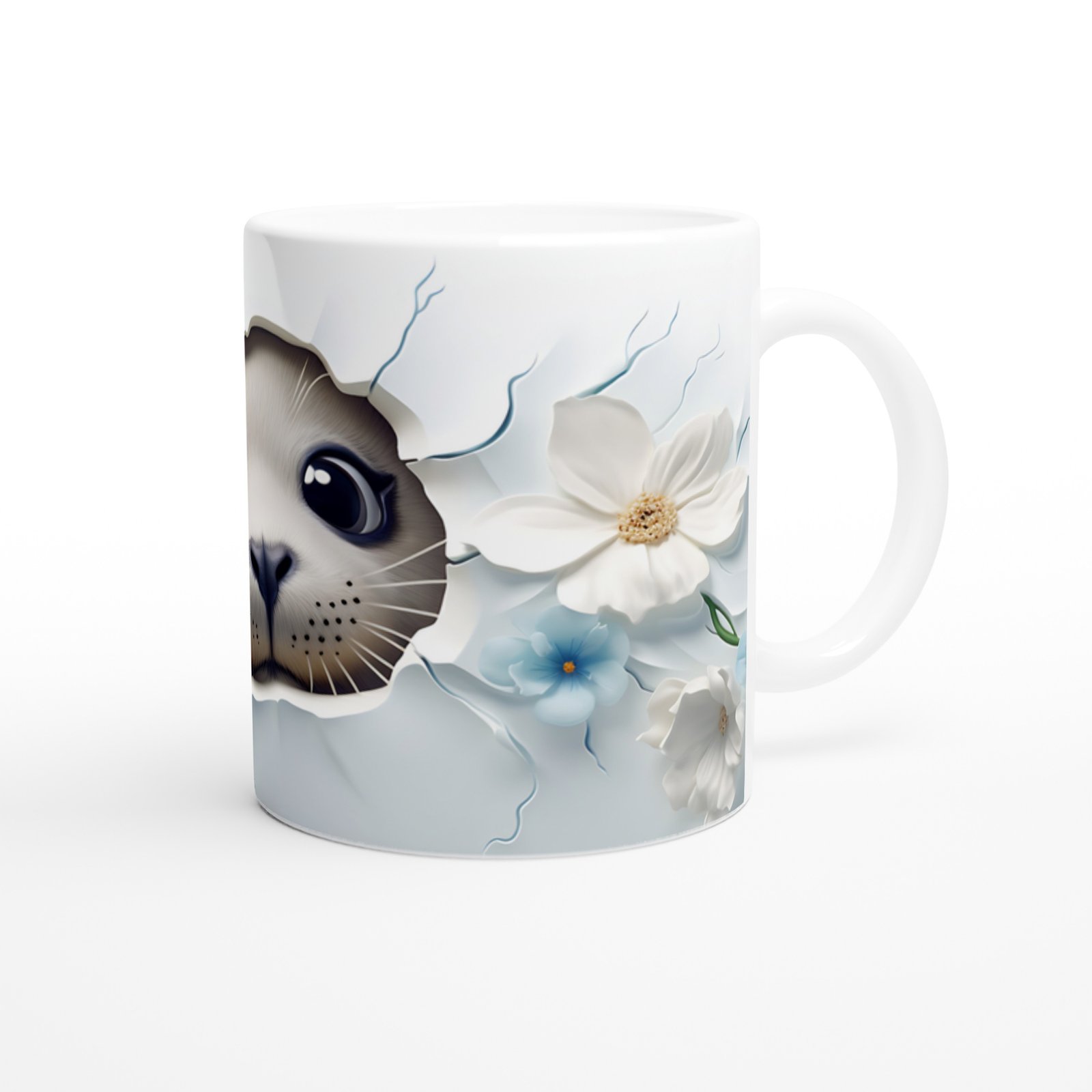 Sevimli Fok Yavrusu ve Çiçek Desenli Su Altı Temalı Kupa Bardak - 3