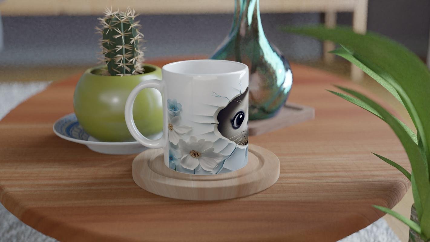 Sevimli Fok Yavrusu ve Çiçek Desenli Su Altı Temalı Kupa Bardak - 4