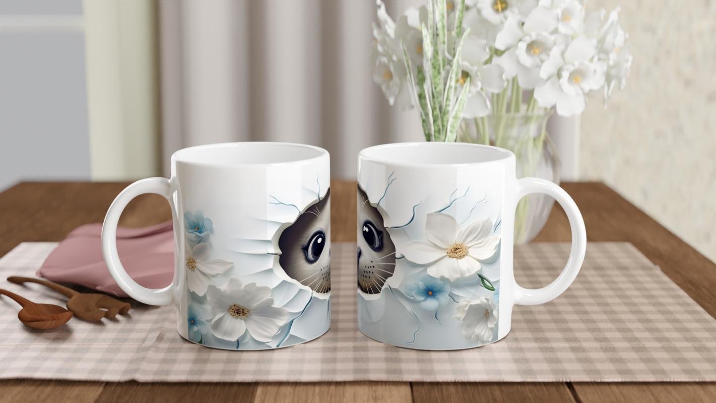 Sevimli Fok Yavrusu ve Çiçek Desenli Su Altı Temalı Kupa Bardak - 5