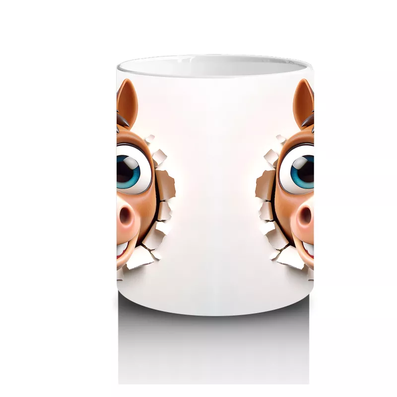 Sevimli Gözlü İkiz At Maskotları – Baskılı Kahve Kupası - 3