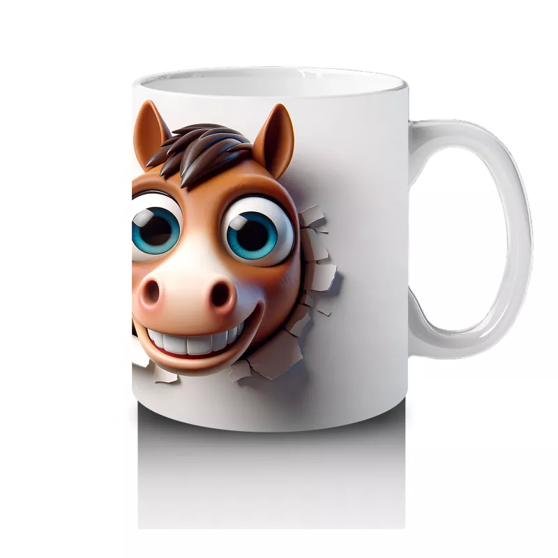 Sevimli Gözlü İkiz At Maskotları – Baskılı Kahve Kupası - 4