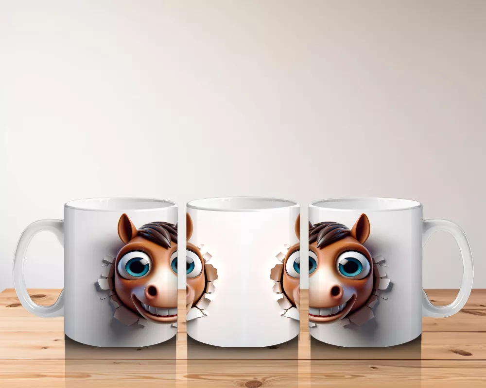 Sevimli Gözlü İkiz At Maskotları – Baskılı Kahve Kupası - 5