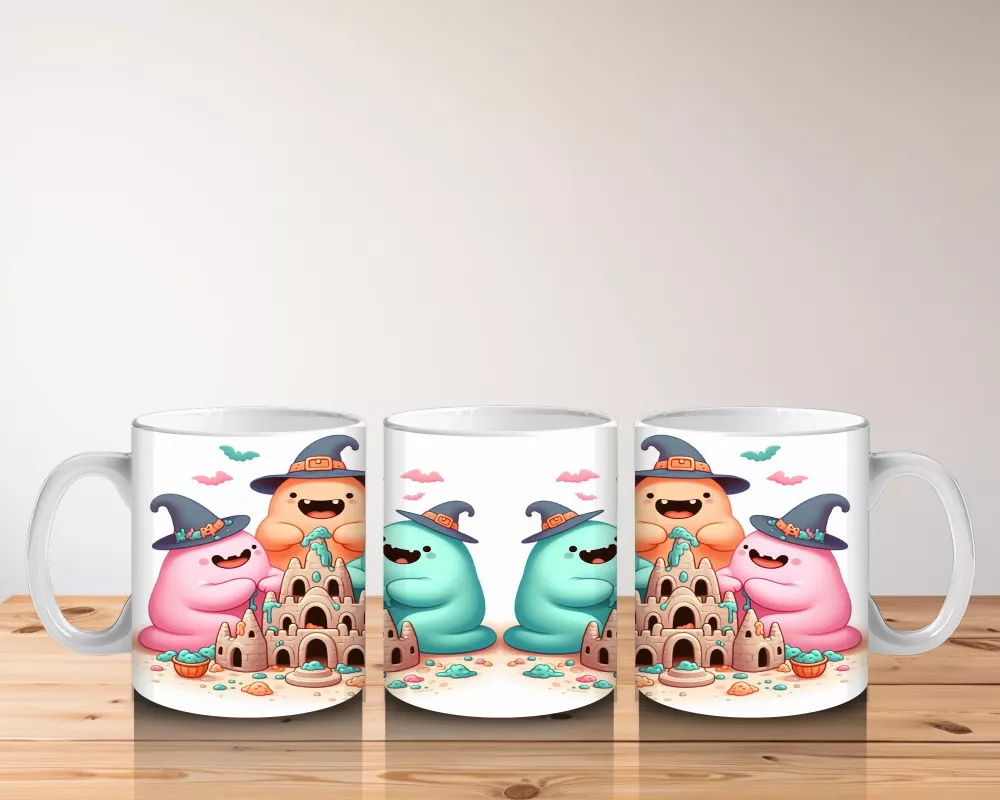 Sevimli Hayalet ve Dinozor Kostümlü Çocuklara Özel Cadılar Bayramı Baskılı Kupa Bardak - 5