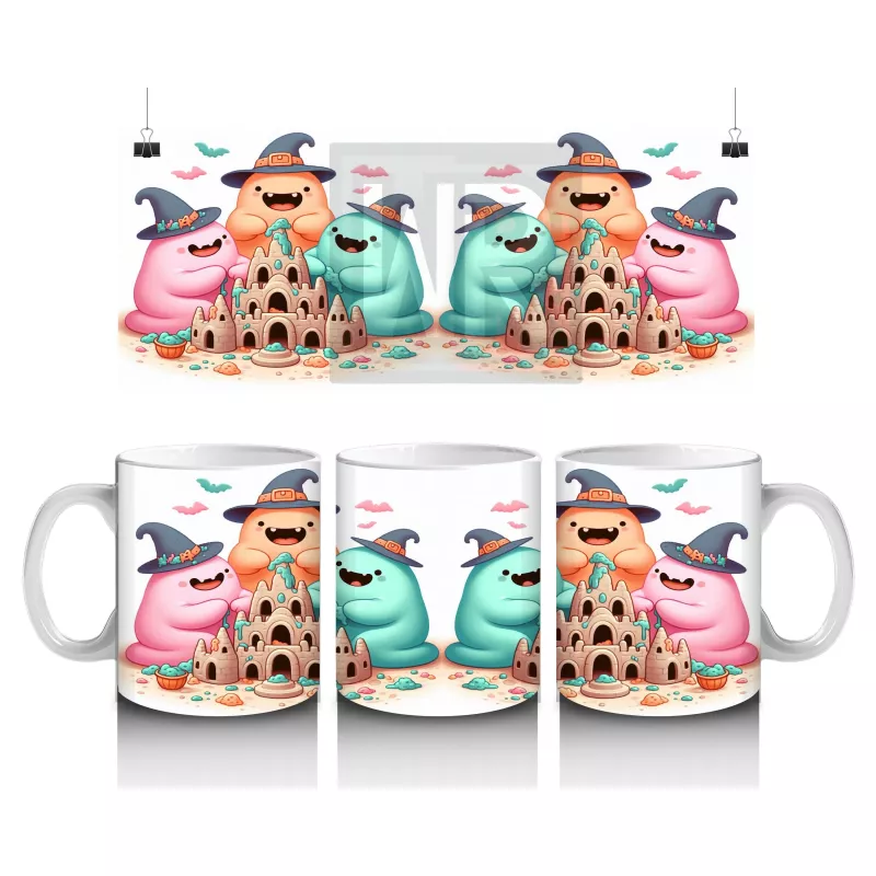 Sevimli Hayalet ve Dinozor Kostümlü Çocuklara Özel Cadılar Bayramı Baskılı Kupa Bardak