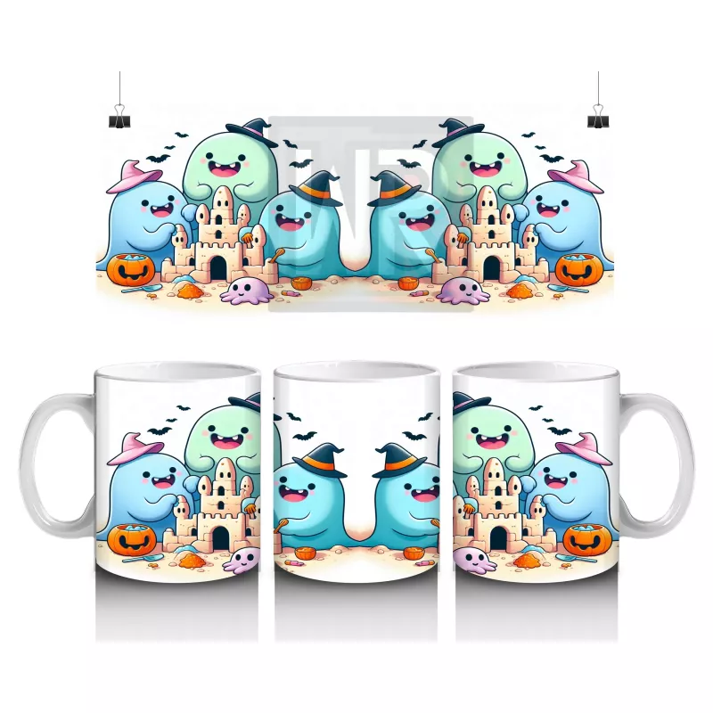 Sevimli Hayaletler ve Şekerlemeler Temalı Renkli Cadılar Bayramı Baskılı Kupa Bardak