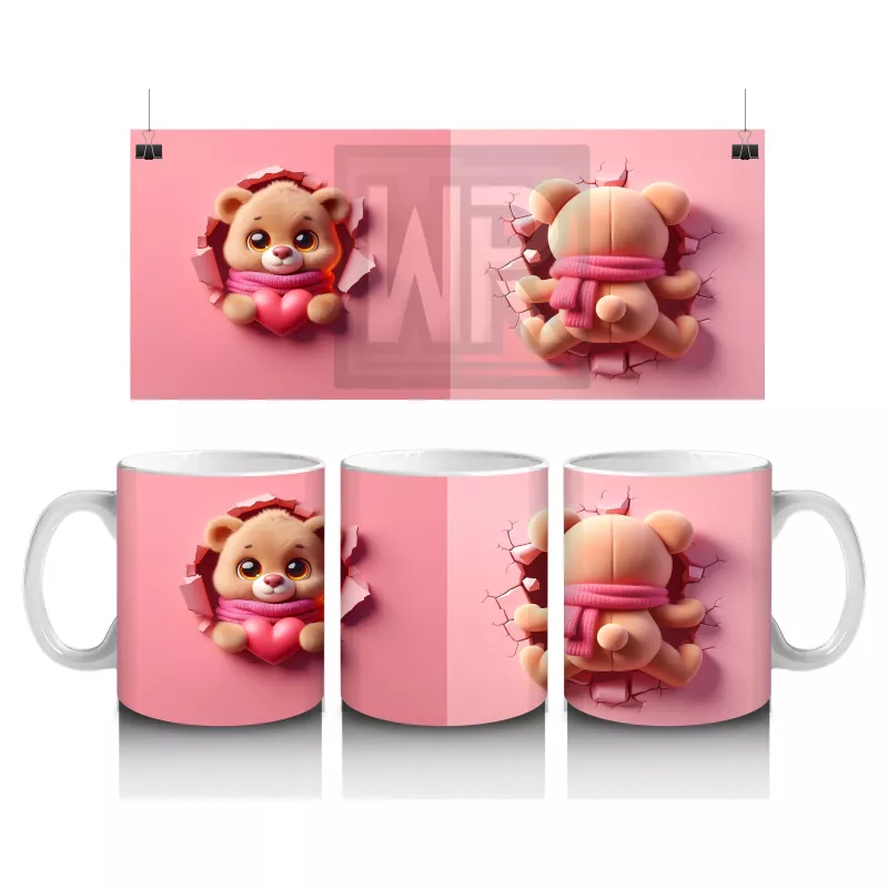 Sevimli Kalpli Karakterler Yan Yana – Baskılı Kahve Kupası