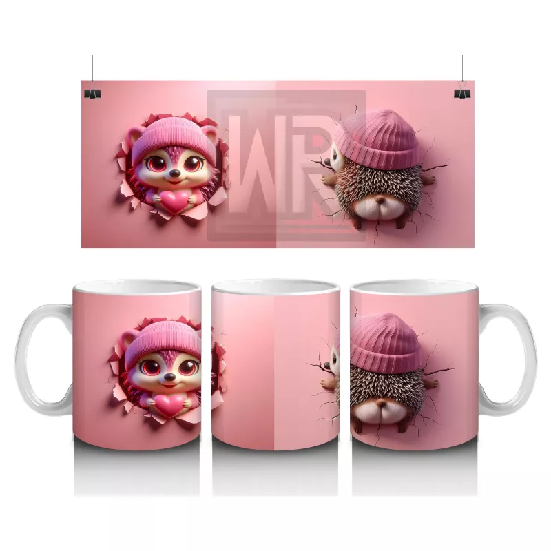 Sevimli Kız Maskot ve Ponponlu Örgü Bere Figürü – Baskılı Kahve Kupası