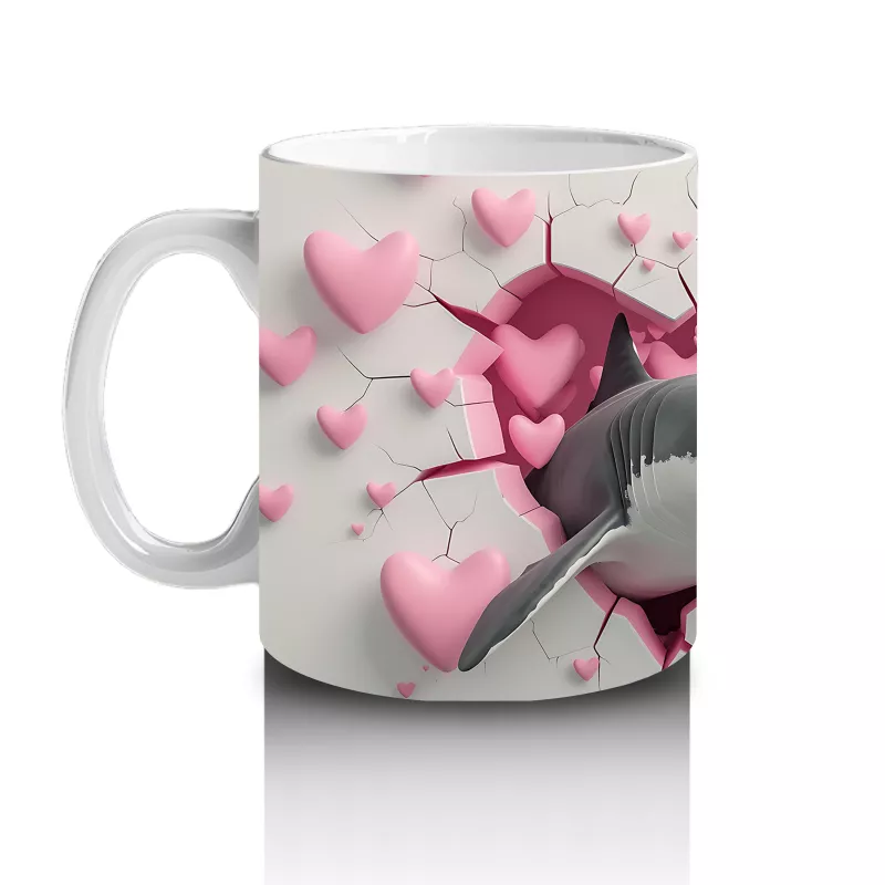 Sevimli Köpek Balığı Kalplerle Çevrili – Baskılı Kahve Kupası - 2