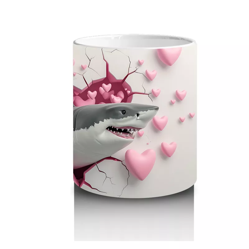 Sevimli Köpek Balığı Kalplerle Çevrili – Baskılı Kahve Kupası - 3