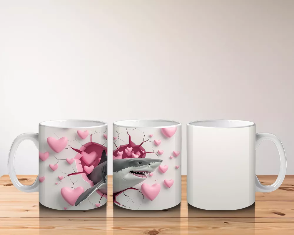 Sevimli Köpek Balığı Kalplerle Çevrili – Baskılı Kahve Kupası - 5