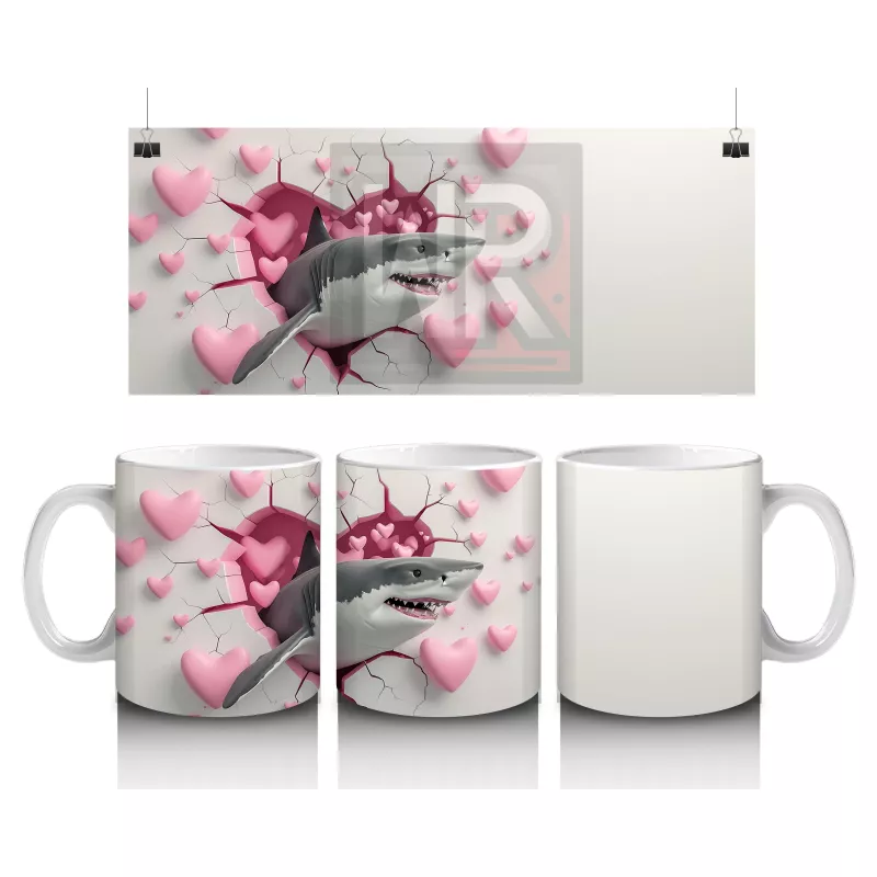Sevimli Köpek Balığı Kalplerle Çevrili – Baskılı Kahve Kupası