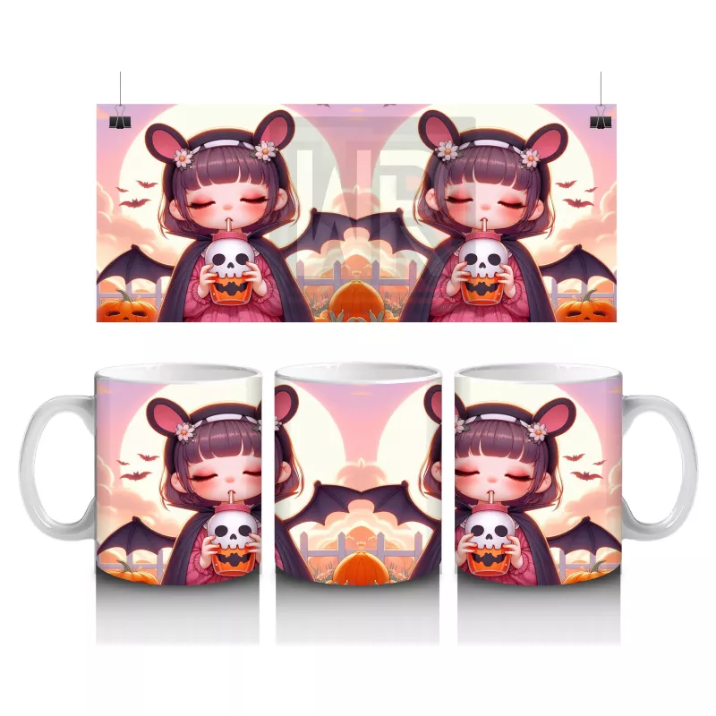 Sevimli Kostümlü Kız Çocuk Figürlü Tatlı Cadılar Bayramı Baskılı Kupa Bardak