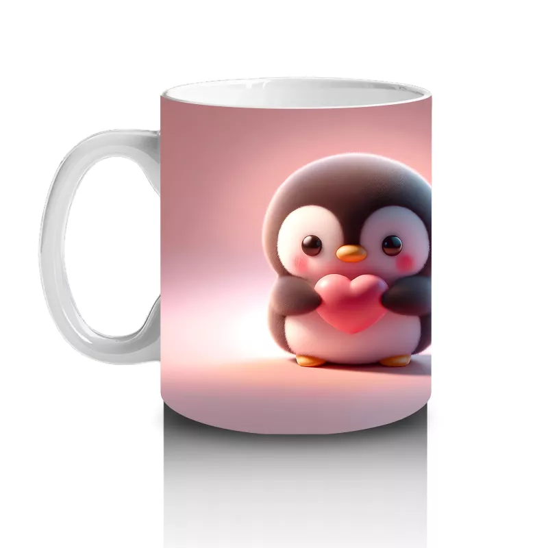 Sevimli Penguen Maskotlar Ön ve Arka Görünüm – Baskılı Kahve Kupası - 2