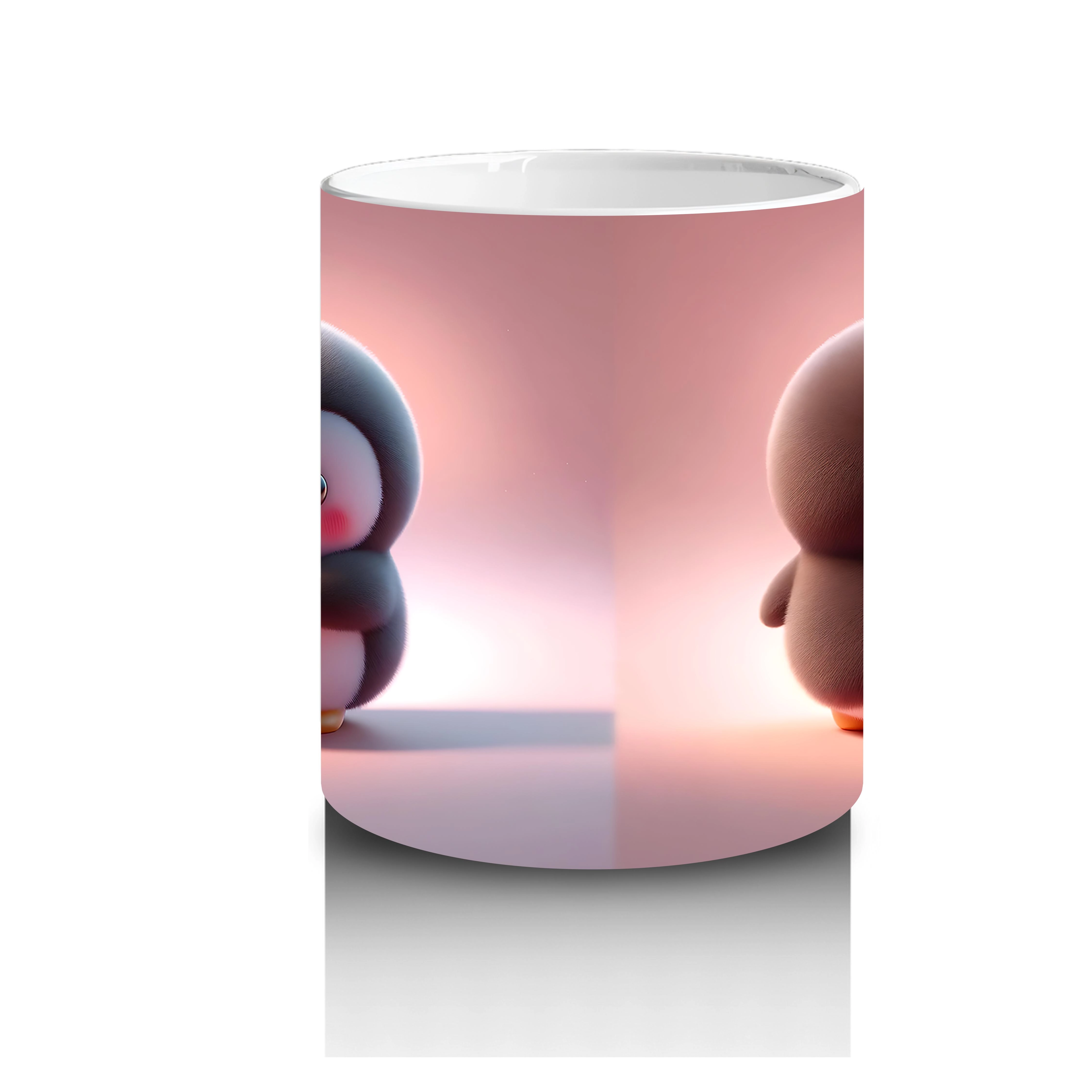 Sevimli Penguen Maskotlar Ön ve Arka Görünüm – Baskılı Kahve Kupası - 3